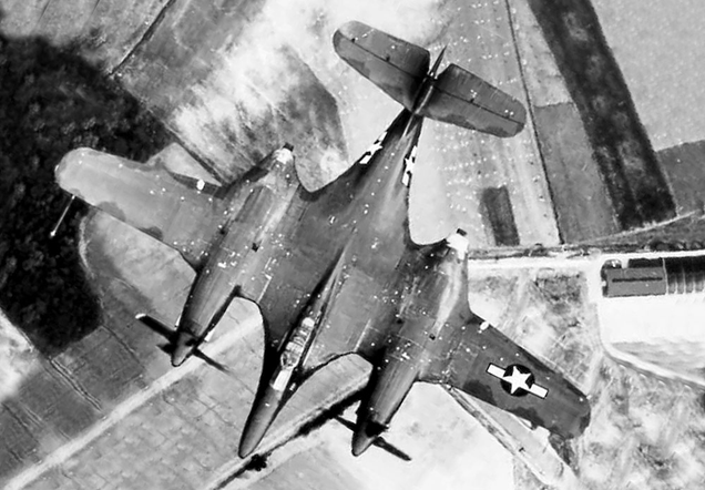 The unique blended wing and nacelles of the XP-67 âBatâ are shown in this view from above (US Air Force)